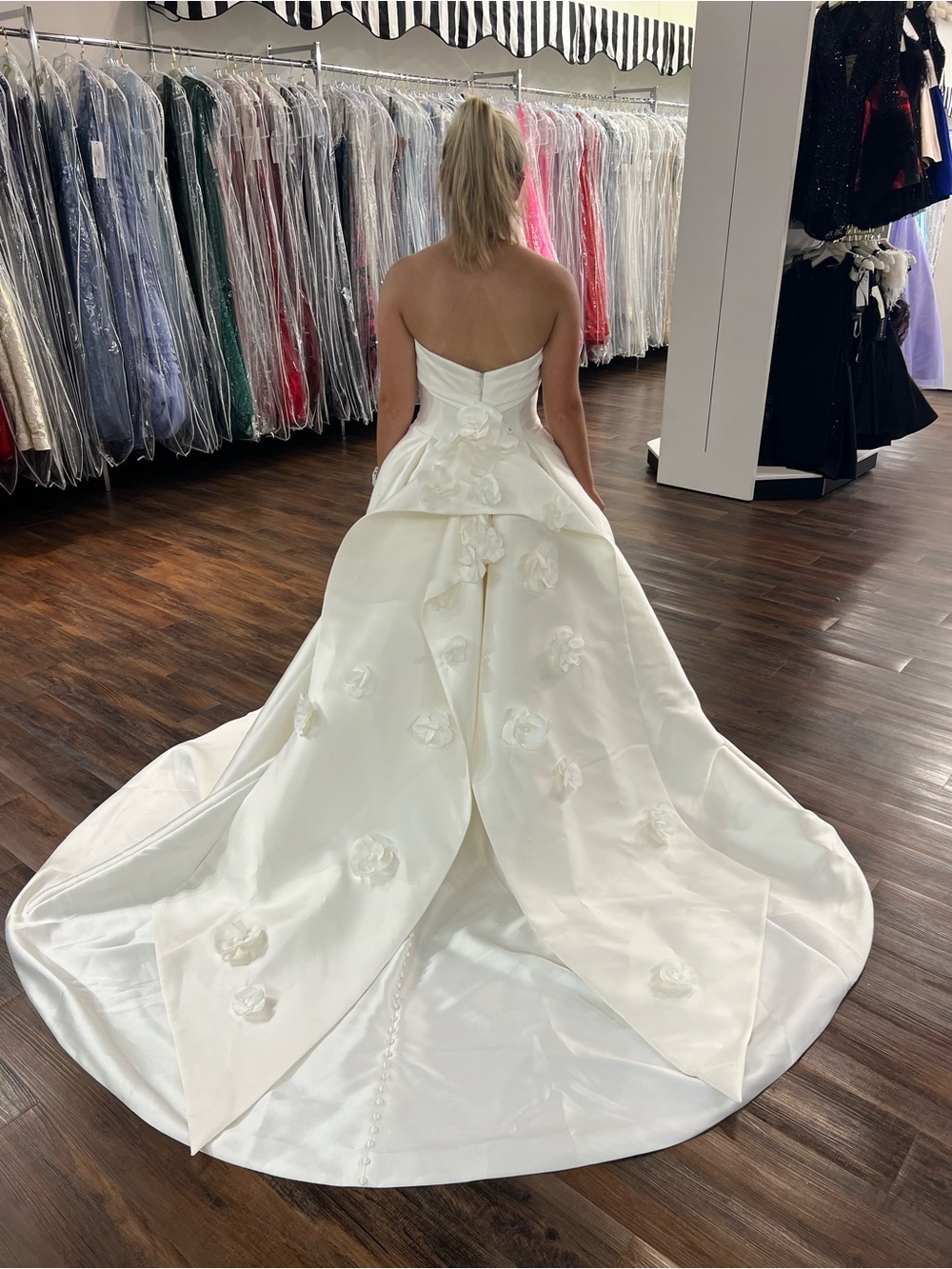 Ivory Strapless Ball Gown with 3D Floral Appliqués